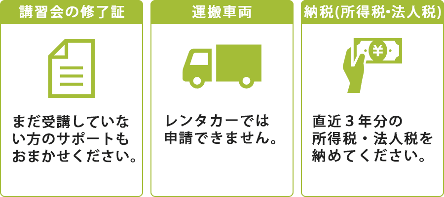 講習会修了証、運搬車両、納税